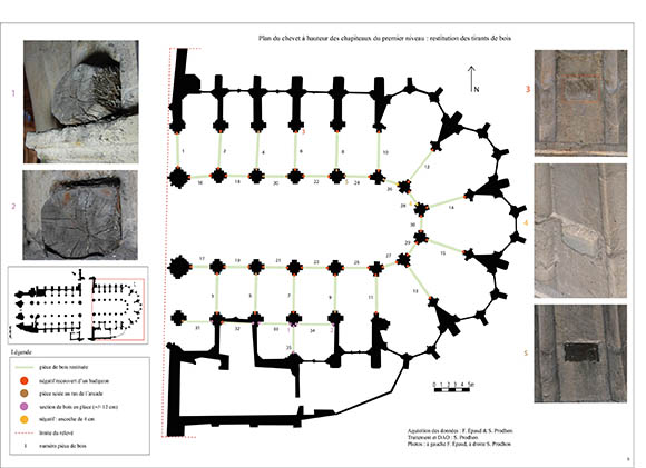 Restitution des tirants de bois, chœur de la cathédrale de Tours, plan du premier niveau